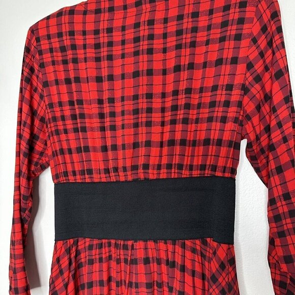 Vintage Clues Collection Shirtdress Plaid Long Sleeve Red Black Pockets - Picture 10 of 16